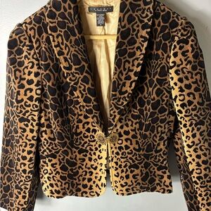 Laundry By Shelli Segal peach skin fabric Leopard Print vintage Blazer